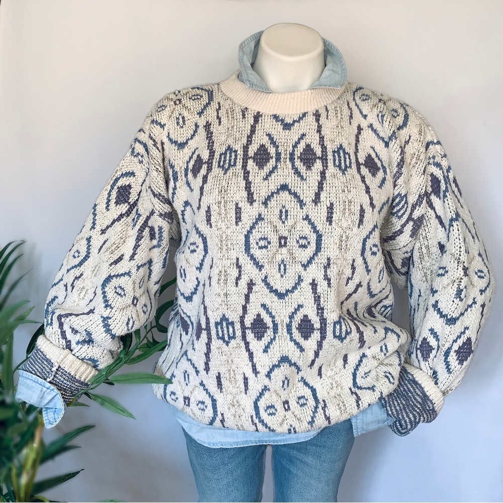 v i n t a g e :: Heavy Oversized Abstract Grandpa Knit Sweater - Picture 11 of 14